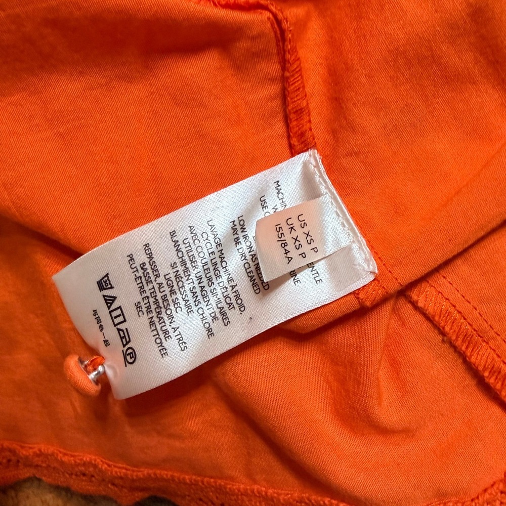 Anthropologie Orange Eyelet Puff Sleeve Blouse Tie Neck Button Front XSP - Picture 8 of 10